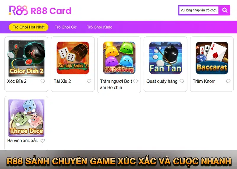 R88 sảnh chuyên game xúc xắc và cược nhanh